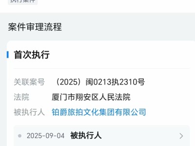 铂爵旅拍成为被执行人，被冻结股权数额已超6700万元
