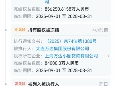 万达集团所持94亿元股权被冻结，并被执行6664.66万元